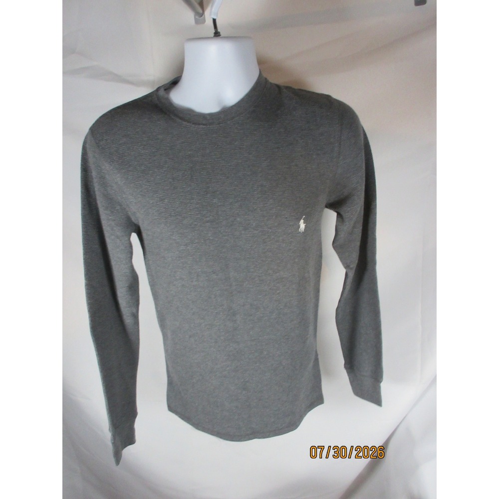 Polo Ralph Lauren Men Small Gray Waffle Knit Thermal Long Sleeve Sleepwear Shirt